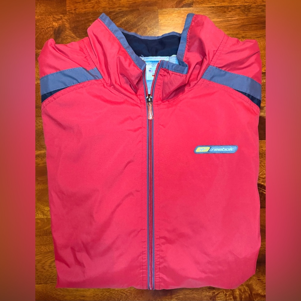 Reebok Red Gray Full Zip Windbreaker Jacket Mens 2XL